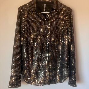 Anthropologie Black and Gold Sequin Blouse